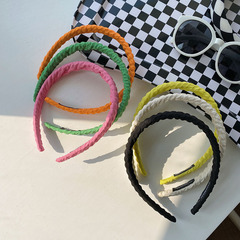 糖果色洗臉發箍高級感 韓國ins外出壓發頭箍髮飾批發編織格紋頭捆