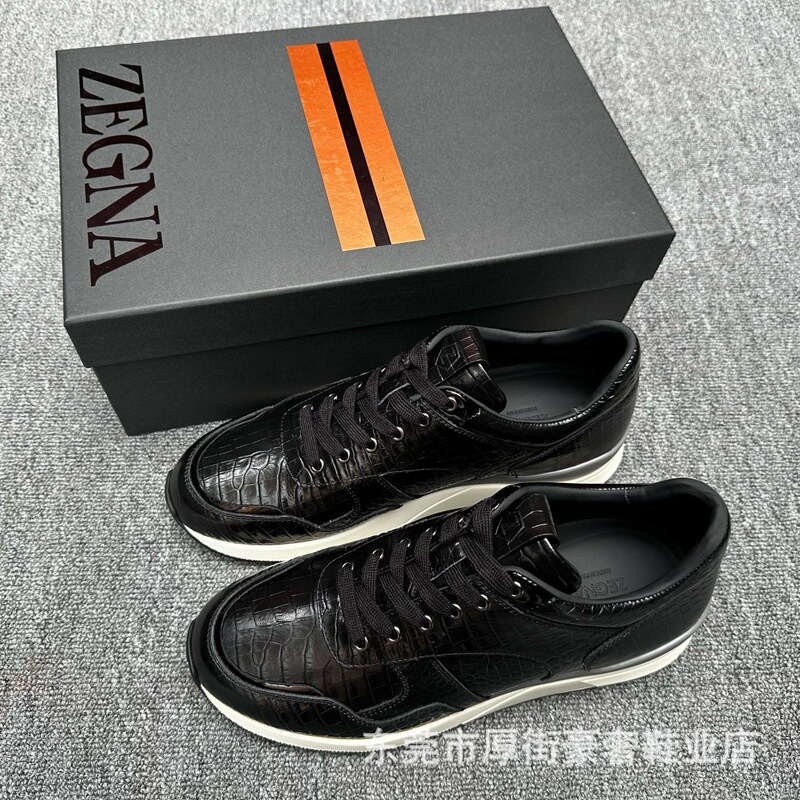 新款男鞋时尚休闲鞋头层牛皮系带圆头跑步运动鞋防滑厚底低帮鞋男|undefined