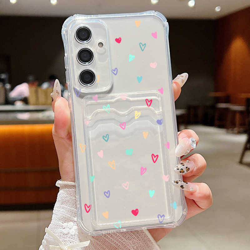 Suitable for S26Ultra Full-Screen Small Heart Phone Case S24Fe with Card Slot A16 Transparent Protective Case A53