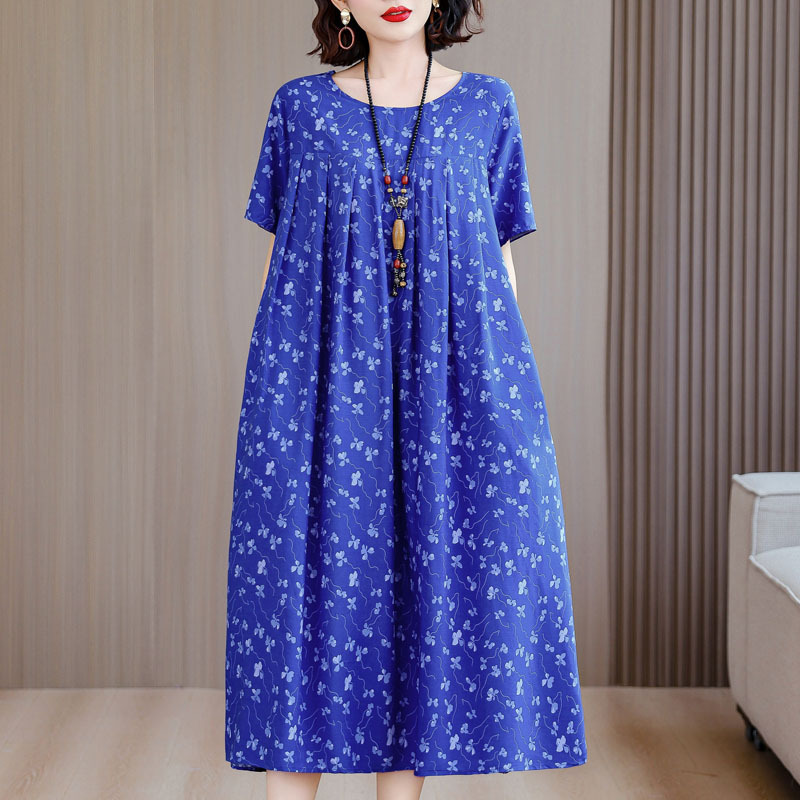 中老年大码碎花棉绸连衣裙女2025夏装新款50多岁中年妈妈气质裙子|undefined