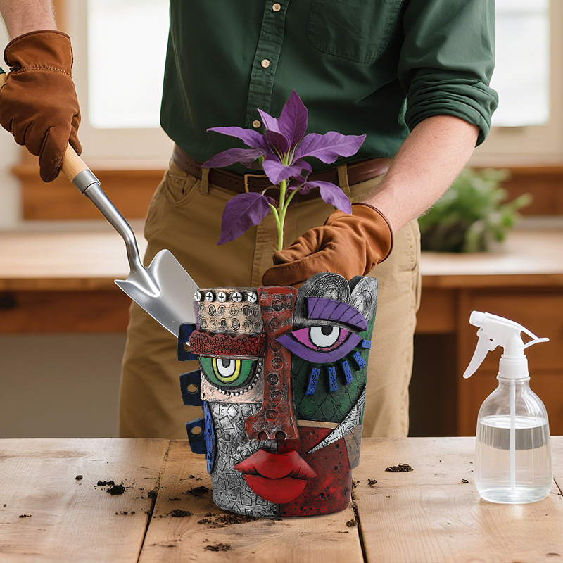  New Creative Maya Abstract Face Flower Pot Resin Decoration Personalized Art Home Garden Landscape Decoration