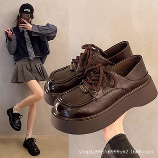 Retro British Style Small Leather Shoes Women's 2025 New Spring and Autumn Round Head Explosions Increased Black Thick Sole Lefu Single Shoes