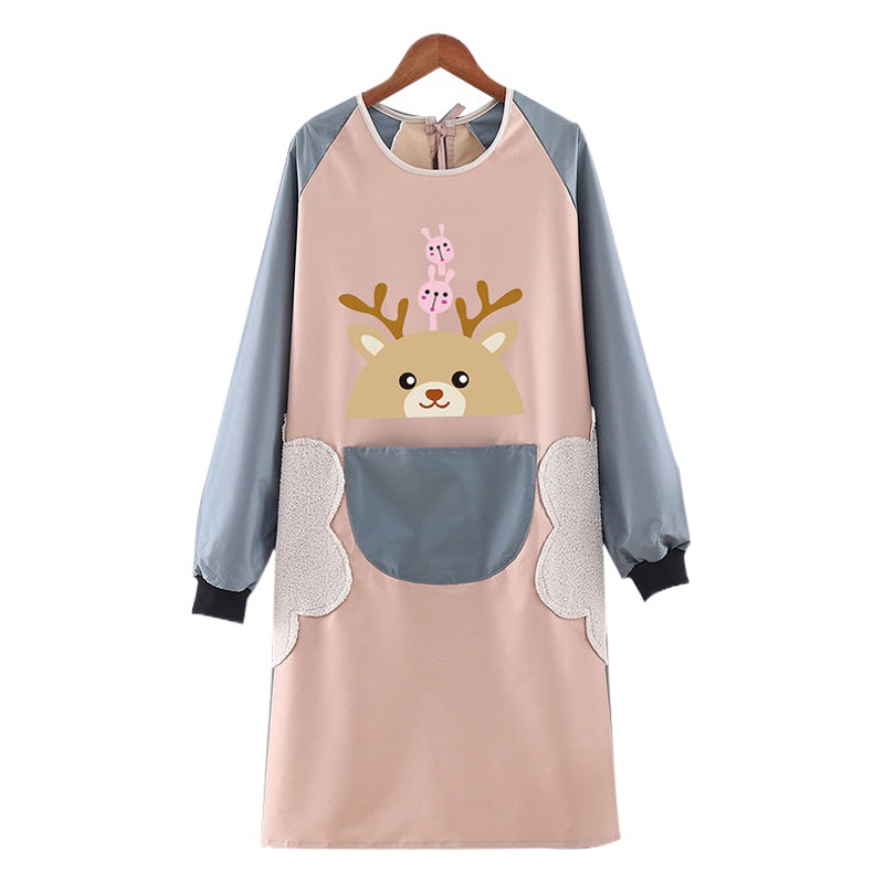 Venta al por mayor cocina impermeable Niña de dibujos animados mono de manga larga a prueba de aceite engrosado borrable mano delantal adulto Otoño e Invierno overoles