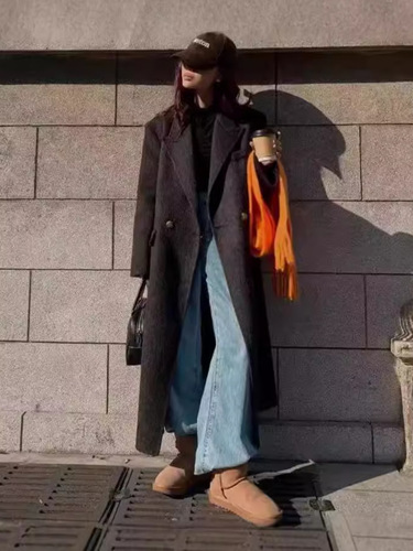 Korean version of right-angle shoulder pad high-end double-sided cashmere coat extended suit collar temperament wool large lapel jacket