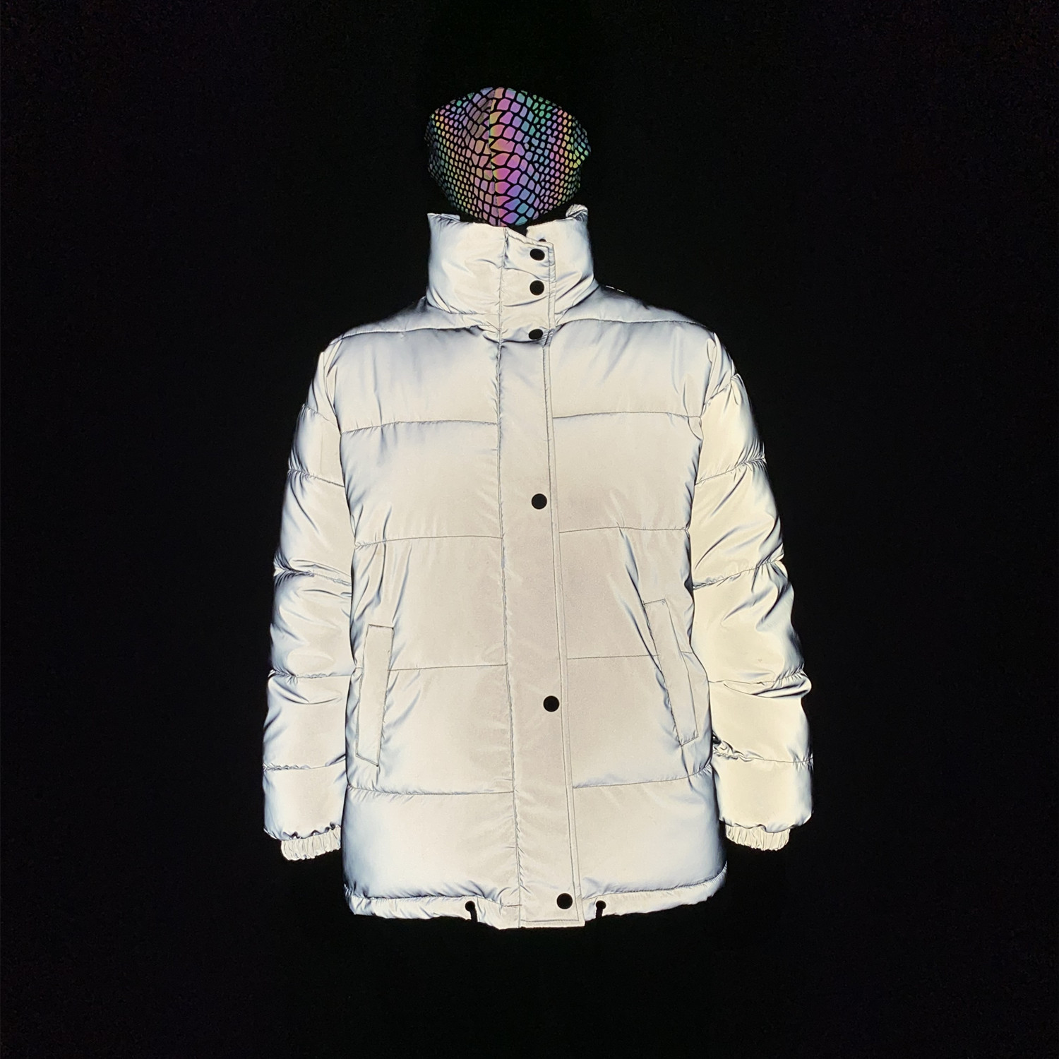 Men's Clothing stand collar reflective cotton coat for women fashion luminous thick cotton coat_voghion.com