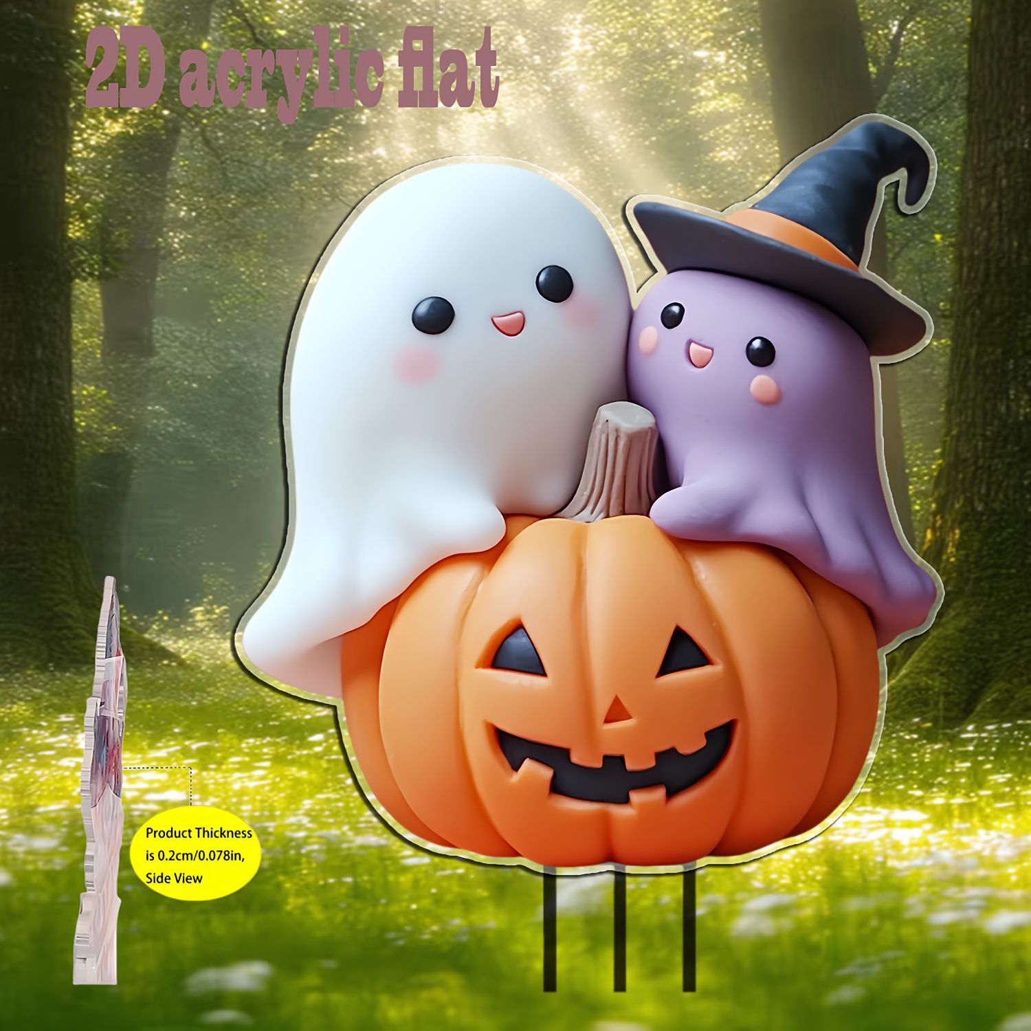 Nuevos productos transfronterizos 2D planos adorables calabazas de Halloween con sombrero de bruja decoración interior y exterior jardín inserción