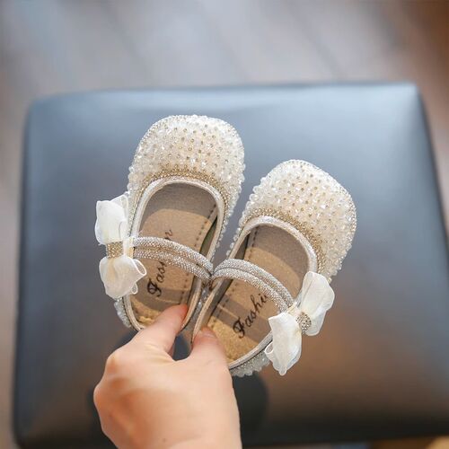 Summer Girls' Children's Age Single Leather Shoes Princess Shoes 1-Year-Old Baby Crystal Shoes Shiny Spring and Autumn Season