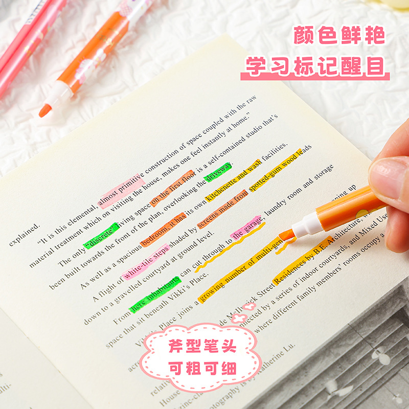 12 colores de dibujos animados bolsillo de resaltos lindos de alto valor de color protector de ojos color bolígrafo de cuentas de mano de los estudiantes marcadores clave