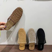 网红渔网拖鞋女海边包头拖鞋春季外穿时尚ins平底镂空沙滩凉鞋