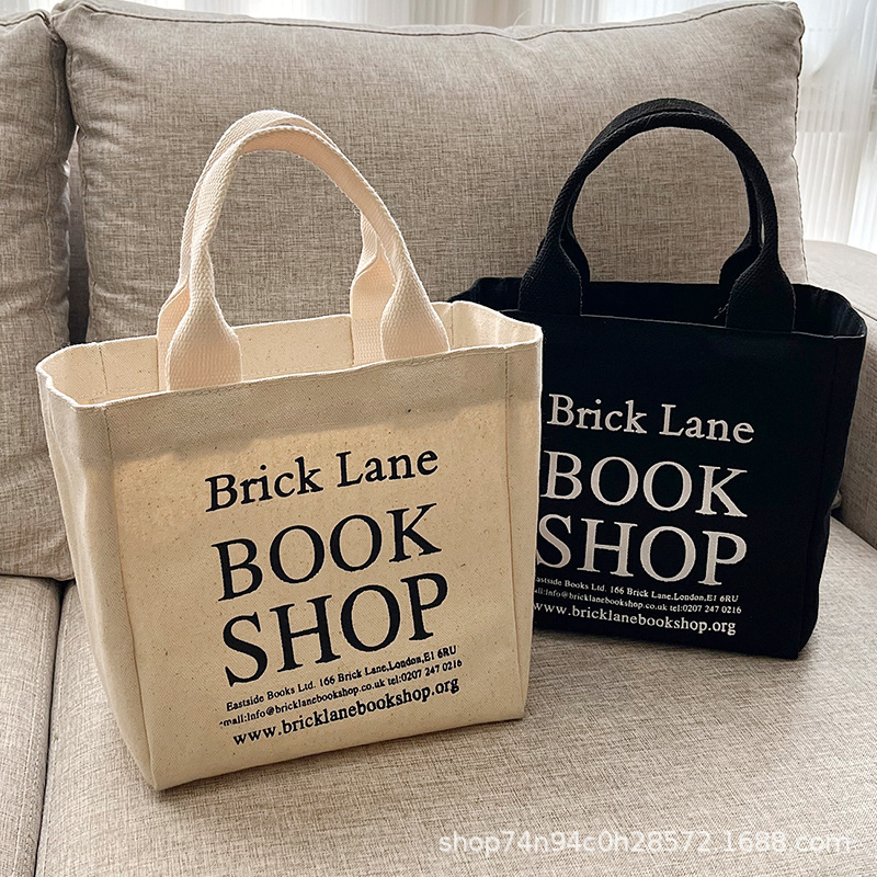 Vintage All-match Canvas Handbag Mini Small Bag Large Capacity Letter Printed Canvas Bag Going Out Lunch Bag for Women