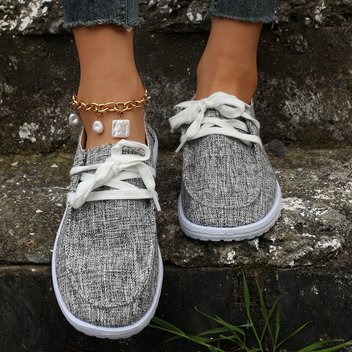 Women's Shoes large size color matching low top shoes flat round head graffiti canvas breathable sneakers _voghion.com