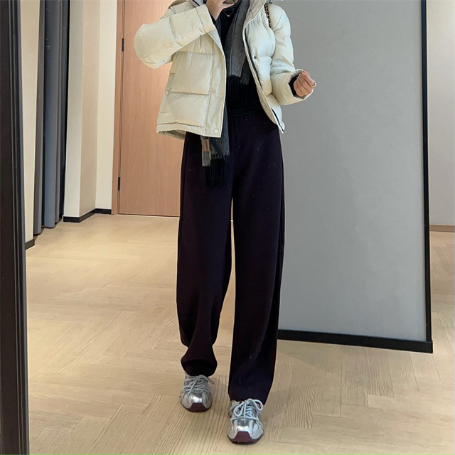 WTHEON软糯垂顺加厚保暖蚕丝羊绒香蕉裤高腰休闲阔腿裤女2024秋冬|undefined