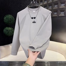虎牙兄弟秋季拼接字母压胶印花刺绣长袖纯色透气T恤男 Z5587