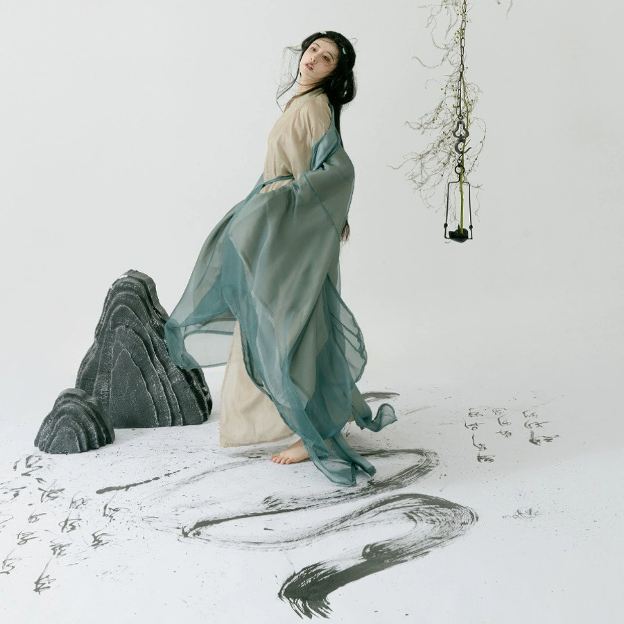 Оригинальный [безымянный] Вэй Цзиньфэн Hanfu женский воротник с прямым рукавом рубашка с большими рукавами Оригинальный ежедневный сказочный весенний набор