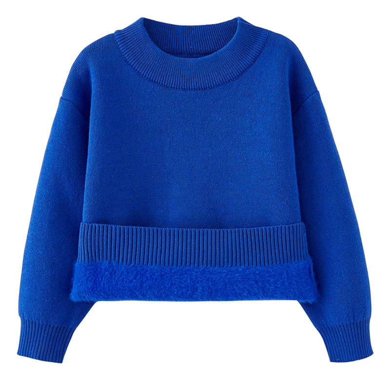 Ropa de invierno suéter forrado de lana de una sola pieza de terciopelo engrosado cuello redondo cálido bebé de los niños de punto camisa de fondo superior al por mayor