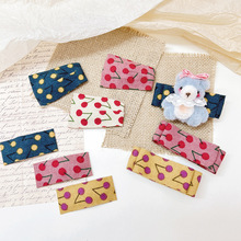 手工diy底夹 韩国进口毛棉樱桃布料拜拜夹鸭嘴夹不伤发侧边夹直销