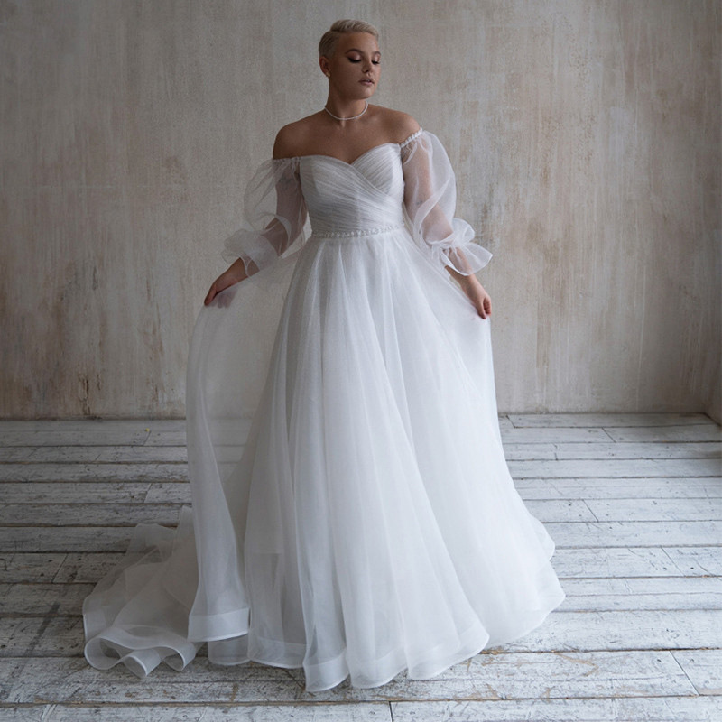 New European and American plus size wedding dress direct supply elegant strapless organza A- shaped tutu skirt formal party
