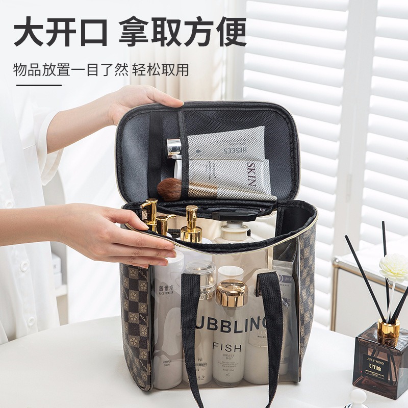 La nueva bolsa de cosméticos de alta calidad de gran capacidad, un lote de bolsa de almacenamiento transparente impermeable de PU, bolsa de lavado de almacenamiento de viaje