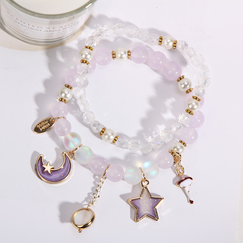 Korean Dongdaemun Fresh and Versatile Women's Dolphin Shell Bead Multi-Element Glass Bead Crystal Pendant Bracelet