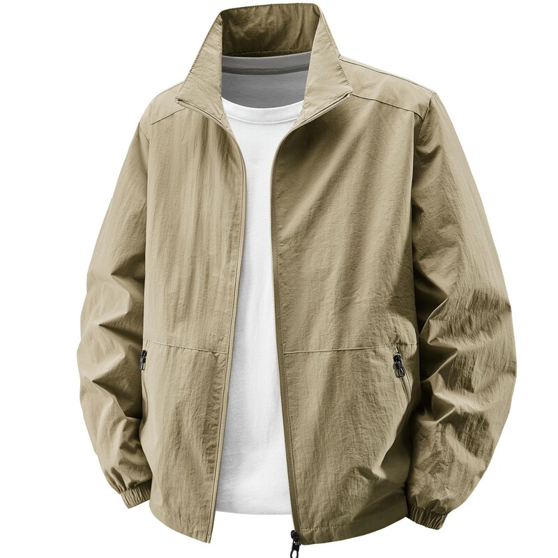 2025 New Spring and Autumn Stand Collar Jacket Men's Thin Coat Men's Casual Spring and Autumn Waterproof Thin Men's Clothing 8919