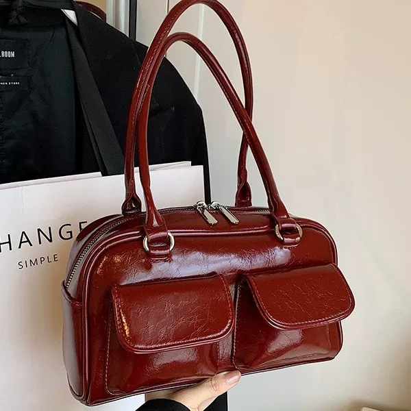 Underarm shoulder bag, retro capacious design, double front pockets — available in multiple colors