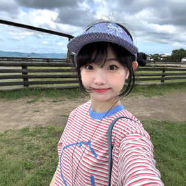 条纹撞色宽松显瘦学院风短袖t恤女休闲圆领半袖夏季新高级感上衣