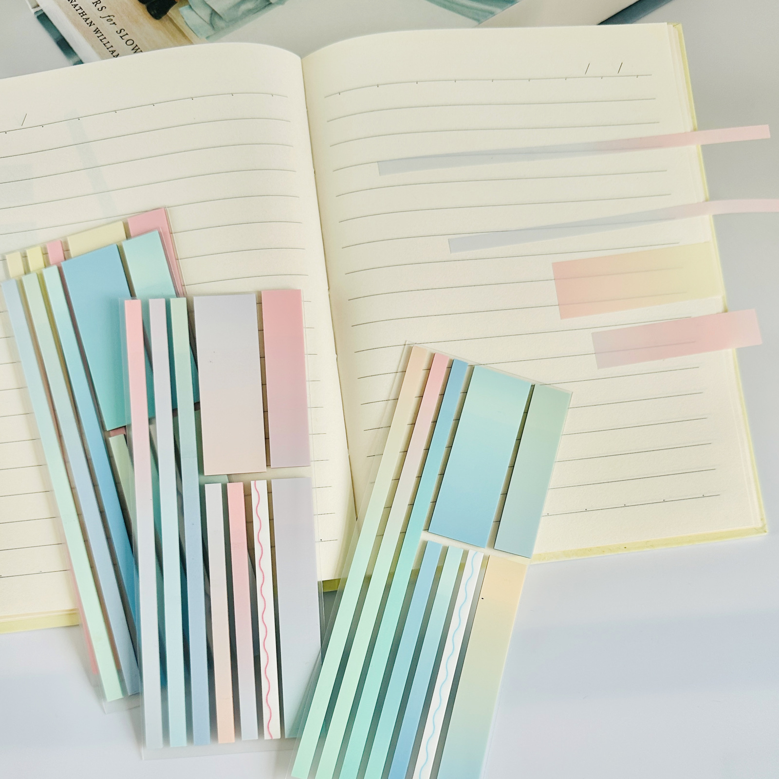 Creative gradient pink Blue Index sticker line transparent label paper color transparent sticky note student reading sticker