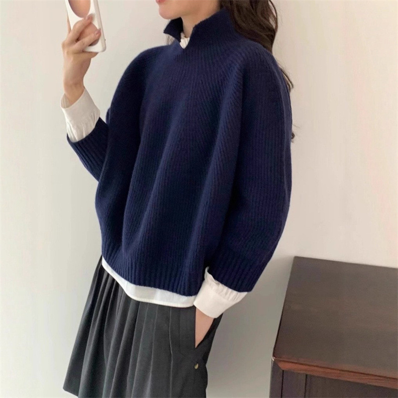 日系慵懒风休闲套头毛衣女秋冬季宽松软糯针织衫跨境上衣两件套装|undefined