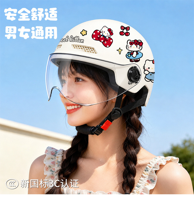New national standard cute cartoon motorcycle electric vehicle helmet, unisex, summer sun protection half helmet, all-season safety helmet