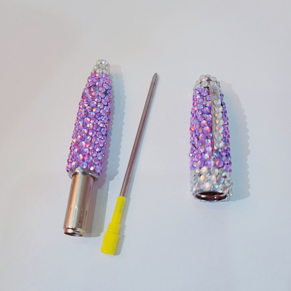 Metal Material Sparkly Pattern Retro Style Portable Crystal Rhinestone 10.2cm Student Office Stationery Pen