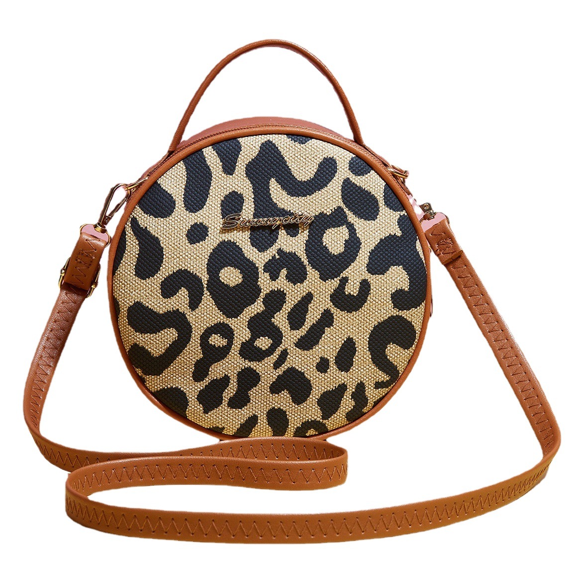 Guangzhou Women's Bag Wholesale 2023 New Live Style Leopard Print Small Round Bag Women's Retro Shoulder Bag Trendy Crossbody Bag