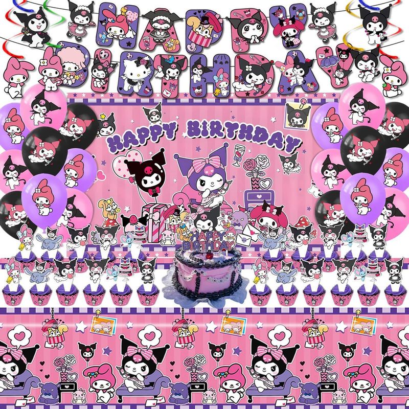クロミテーマ クロミ誕生日パーティー装飾 クロミ紙皿 ティッシュテーブルクロス 紙コップ フラッグセット|undefined
