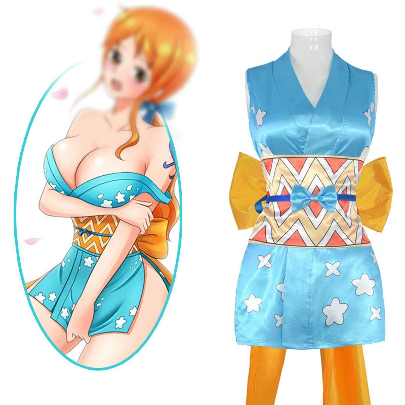 One Piece Nami Cos сервер 2D аниме ролевая игра косплей кимоно с атласным принтом Нами
