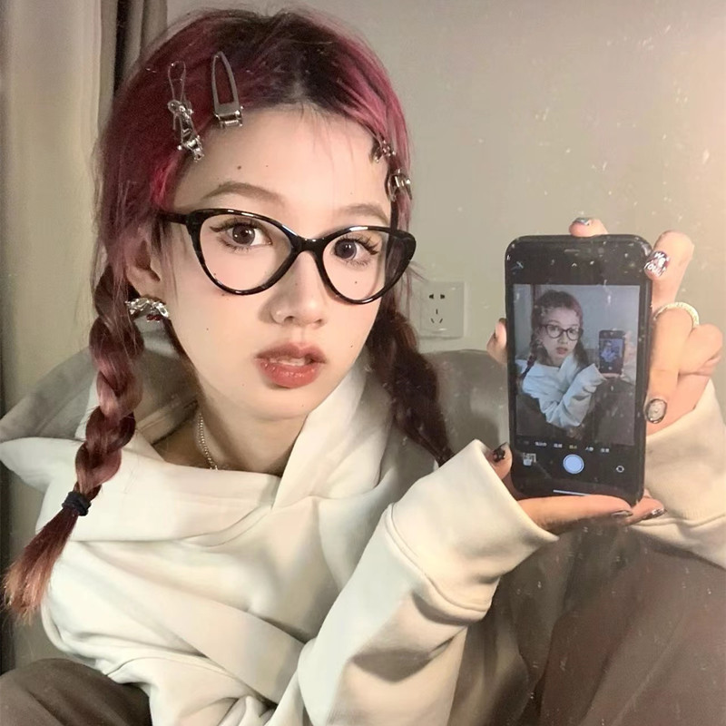 复古猫眼时尚近视眼镜男女素颜神器凹造型个性豹纹防蓝光眼镜框架|undefined