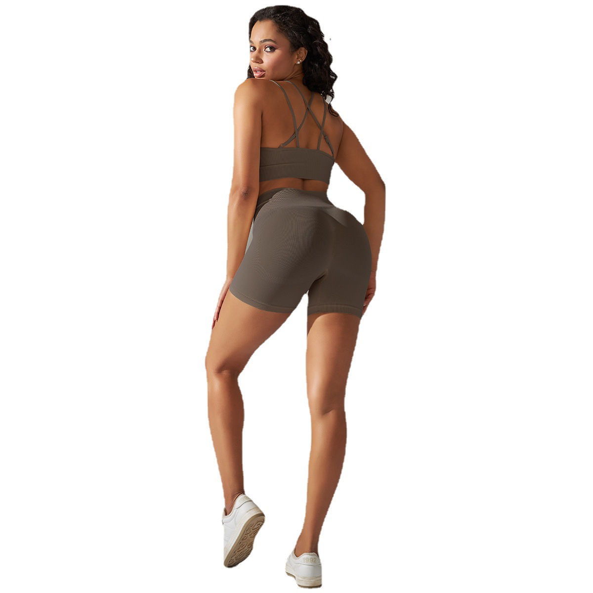 Transfronterizo europeo y americano sin costuras apretado espalda deportiva ropa interior ropa de yoga traje correr fitness pantalones cortos conjunto de dos piezas