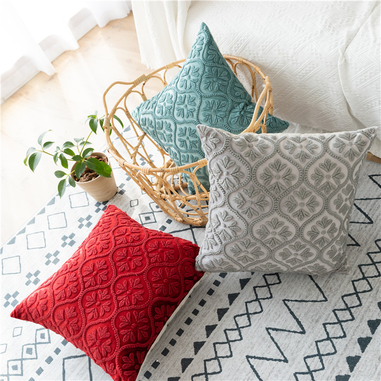 Housse de coussin de chevet brodée en trois dimensions, motif géométrique, motif floral, style européen et américain, décoration pour la maison_voghion.com