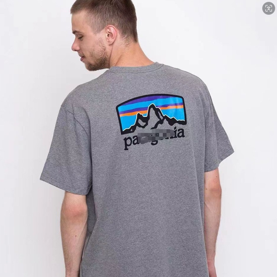 Comercio exterior verano montaña impresión casual suelta cuello redondo camiseta de manga corta hombres y mujeres parejas
