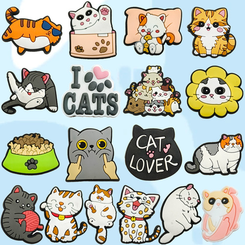 Whimsical Cat Cute Cartoon Pattern Hole Shoes Slipper Flower Shoe Clips Soft Rubber DIY Garden Shoes Accessories Decorations