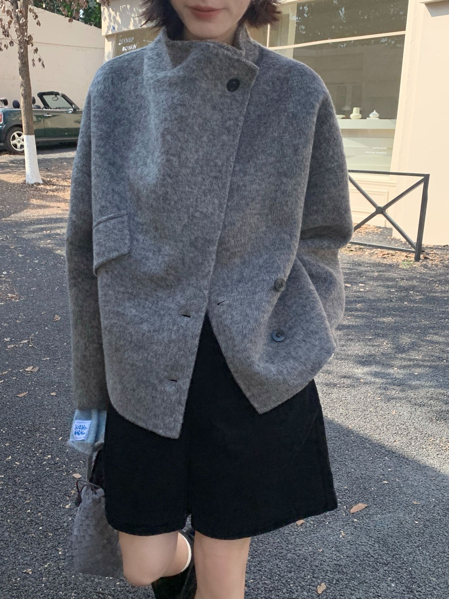 6801 韓国版インスタイルの個性的なデザイン、小柄な女性向けのゆったりとしたスタンドカラーウールコート、25年秋冬新作