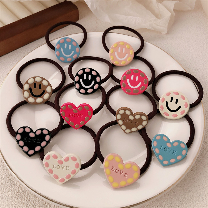 Corea del Sur color contrastante amor sonrisa banda de base de alta elasticidad simple anillo de cabello de alta sensación de cabello atado cuerdas de cabello adornamiento para el cabello