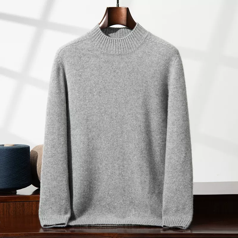 25秋冬新款男士半高领加厚baby小山羊绒衫宽松大码保暖针织打底衫