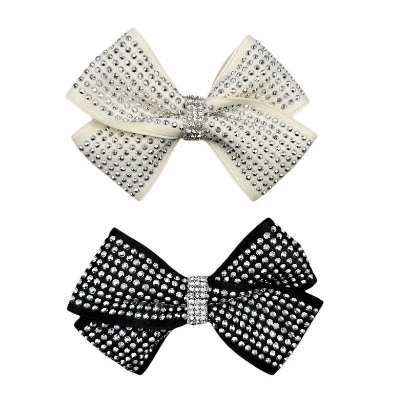 Cross-Border Pure Handmade Rhinestone Bow Children's Hairpin Black Beige Diamond Hairpin Hair Accessories Headdress
