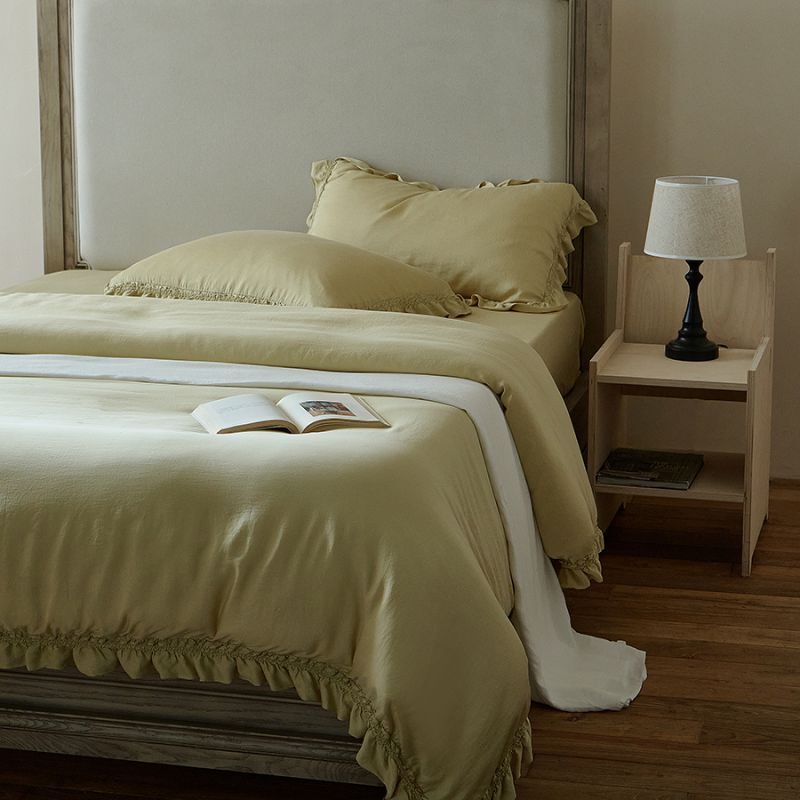 High-End Sand-Washed Finished Product Dyed 100-Count Austrian Lenzing Tencel Four-Piece Summer Category a Maternal and Infant Grade Lace Bedding Set