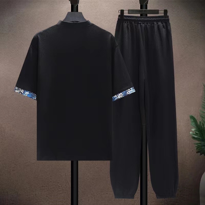 Men's Clothing Ice silk suit men's summer thin Tang suit short sleeve casual large size style men's loose Hanfu suit_voghion.com