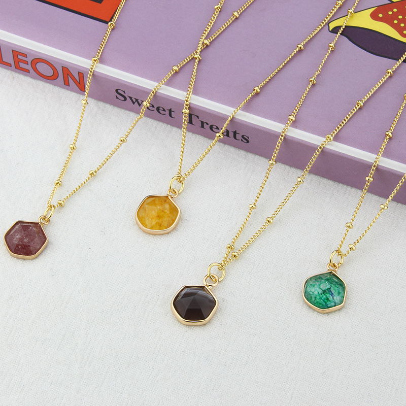 new natural color stone gold-plated natural stone pendant copper necklace