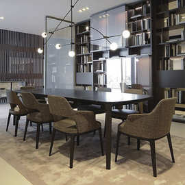 定制JS轻奢劳伦黑金天然大理石餐桌北美FAS级白蜡木桌脚靠背餐椅