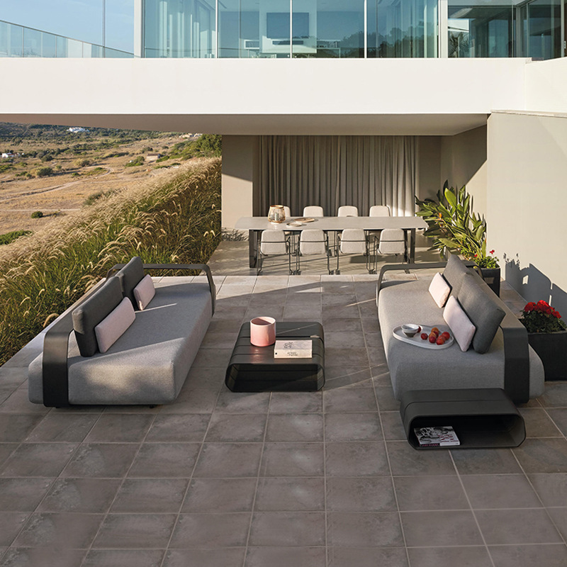 Sofá al aire libre villa casa patio acero inoxidable combinación balcón exposición muebles impermeables mesa de té