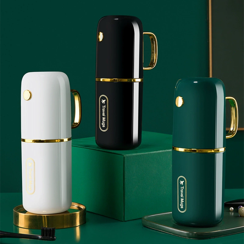 Travel Mouthwash Cup Set, PP with Gold Trim, 2‑ or 3‑Cup Portable Toothbrush Storage (22.5×8×7.5 cm)