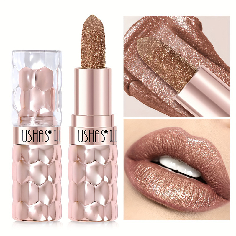 USHAS European and American Cross-border spot lápiz labial nacarado taza impermeable y antiadherente lápiz labial fino hidratante de larga duración UC012A B