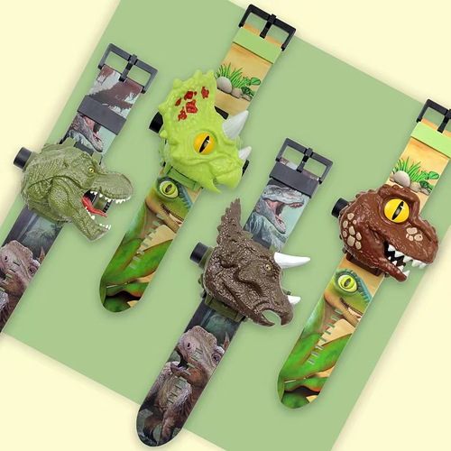 Dinosaur Cartoon 3D Projection Watch with 24 Designs, Flip Cover Creative Children's Light-Up Watch Anime Electronic Gift